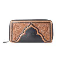 Dompet Kulit Sapi Asli 100% Buatan Tangan dengan Ritsleting, Portabel, Unisex, Buatan India, Desain Boho Gaya Barat