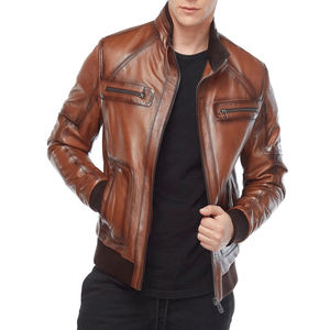 Chaqueta de cuero PU con cuello levantado para hombre, marrón, ajustada, elegante, impermeable, a prueba de viento, transpirable, chaqueta de invierno de calle alta para adultos - Product Image 4