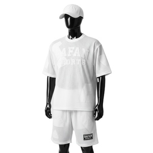 Men Mesh Short <b>Set</b> Premium 180 GSM Soft Polyester Mesh White Contrast Panels Custom Silicone Print Logo for men's <b>set</b> - Product Image 5