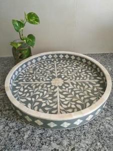 ถาดเสิร์ฟทรงกลมฝังลายกระดูก พร้อมสีที่กำหนดเอง สำหรับบ้านและโรงแรม หรูหรา ขนาดสั่งทำ งานฝีมือทำมือ ทันสมัย ทนทาน งานศิลปะ - Product Image 2