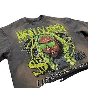 Camiseta de Algodón Grueso Personalizada con Estampado de Dibujos Animados, Manga Tres Cuartos, Estilo Urbano - Product Image 5