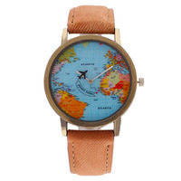 Montre Fenyi en gros, design unique, style décontracté, pour garçons, filles, couples, avec motif avion et régions du monde, pour femmes et hommes