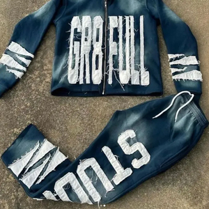 Servicio OEM 100% chándales con capucha y cremallera de algodón para hombres de talla grande tela transpirable desgastada de peso pesado sólida para invierno - Product Image 3