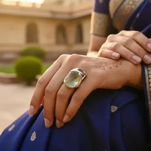 925 <b>Silver</b> Fine Jewelry <b>Set</b> with Green Gemstone Women's Daily Wear <b>Ring</b> - Product Image 2