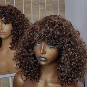 Perruque en promotion, mèches blondes miel et marron foncé, bouclée, pré-épilée, transparente, avec dentelle frontale 13x4, en cheveux indiens vierges - Product Image 4