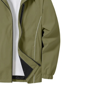 Veste Safari d'été décontractée pour hommes, col montant mince, capuche zippée, couleur vintage bloquant, lettre en relief OEM, conception de poche en tissu - Product Image 1