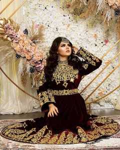 Robe afghane vintage pour femmes de la meilleure qualité, respirante, fabriquée au Pakistan, 100% polyester, broderie, volants, appliques, mariage, fête - Product Image 4