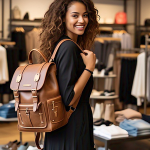 Mochila de cuero auténtico de diseño personalizado para mujer, mochila impermeable de viaje para ordenador portátil de oficina y negocios - Product Image 1