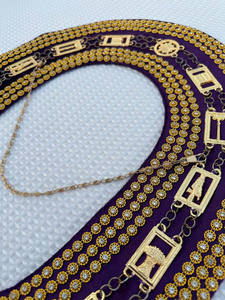 Collier de chaîne de Grande Loge vintage maçonnique, rectangulaire, plaqué or, en tissu de velours avec dos violet, haute qualité - Product Image 6