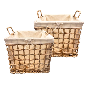 Venta caliente Natural rústico algas marinas ratán bambú agua Jacinto cesta de almacenamiento con asas y forro de algodón decoración del hogar - Product Image 1