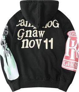 Sudadera con Capucha de Forro Polar Negro para Hombre, Corte Regular, con Estampado Digital Bordado y Diseño de Hombros Caídos - Product Image 1