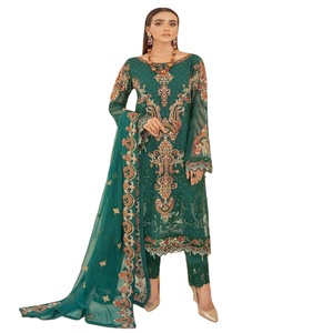 Trajes de gasa de 3 piezas con bordado pesado de volumen Ramsha, diseñadores paquistaníes, ropa de fiesta de boda para niñas, ropa India paquistaní - Product Image 1