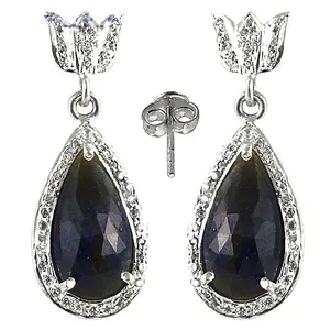 Pendientes de Plata 925 con Forma de Lágrima para Mujer, Modernos, con Corte de Diamante, Oro Rosa, Oro Blanco, Oro de 14k, Zafiro, Opción de Regalo - Product Image 1