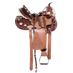 Silla de Montar Inglesa de Cuero Puro Negra y Morada para Exhibición, Hecha a Medida para Carreras de Barriles o Paseos a Caballo - Product Image 3