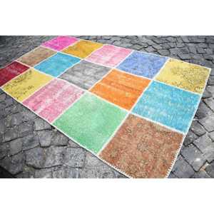 Alfombra Turca de 4.3x7.2 pies, Alfombra Vintage, Alfombra Azul con Diseño de Patchwork - Product Image 3