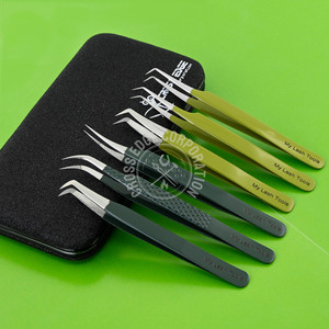 Nouvelle pince à cils pour extensions, à pointe en fibre à 45 degrés, courbée, pour cils classiques, volume et isolation, avec poignée antidérapante - Product Image 1