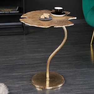 Contemporary Lotus Leaf Coffee <b>Table</b> with Brass Base and Wood Top for Living Room Decorative Furniture - Product Image 1