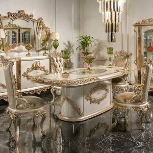 Imperiosa Hotel Emma Luxury <b>Dining</b> <b>Table</b> Set Solid Teak Wood <b>White</b> Gold Hand Carved Palace Furniture Collection dinning <b>table</b> - Product Image 2
