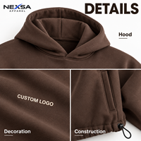 Sweat à capuche oversize marron minimaliste pour homme avec logo personnalisé, épaules tombantes, vente en gros pour streetwear décontracté