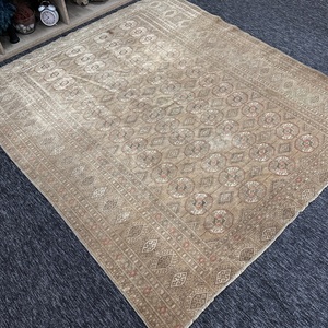 Turkish Area Rug 5.4x6.1 ft (165x185 cm), Kilim <b>Brown</b> Geometric Vintage Rug - Product Image 3