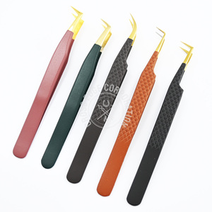 Pinzas para Extensión de Pestañas con Punta de Fibra, Curva de Luna, Aislamiento Fino, Punta en X, Probadas a Mano, de Acero Inoxidable - Product Image 1