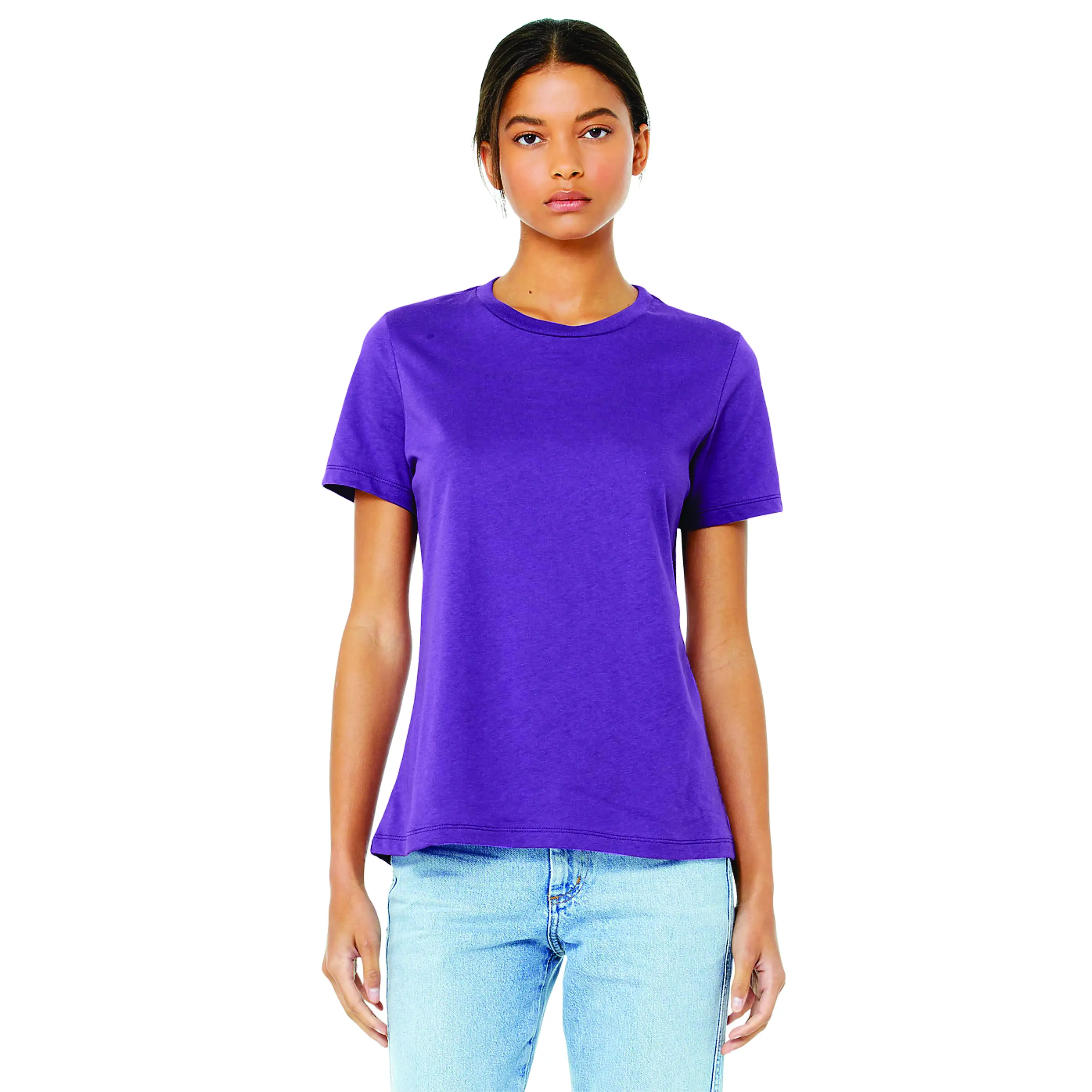 100% Airlume Combed and Ring Spun Cotton 32 Single 4.2 oz Royal Purple Womens Relaxed Jersey Short Sleeve T-Shirt