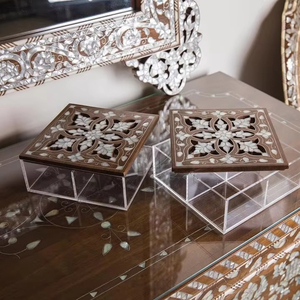 Exclusive Square <b>Food</b> <b>Storage</b> <b>Container</b> with Wooden Lid and Acrylic Base Handcrafted in India <b>for</b> Eid Ramadan - Product Image 1