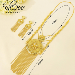Parure de bijoux de mariage vietnamienne de luxe, couleur or 24 carats, collier et boucles d'oreilles tressés à pampilles, pour femmes - Product Image 6