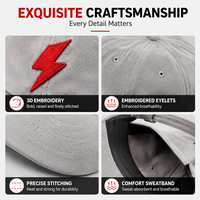 Gorra de Béisbol Premium de Gamuza con Rayo Bordado, Estilo Dad Hat, Gris, Tela Suave, Estética Urbana, Personalizable