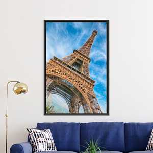 Lienzo impreso: obra de arte de la Torre Eiffel, decoración de un punto de referencia de París, impresión moderna de viaje, con marco negro - Product Image 1