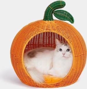 High Quality Customizable Orange Wicker Pet House Indoor <b>Cat</b> Bed Belt Button Handmade Direct Wholesale Vietnam OEM Animal - Product Image 3