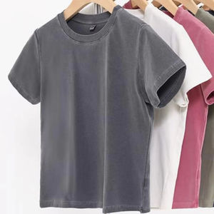 240gs ผ้าฝ้ายคอกลมระบายอากาศสำหรับผู้ชายเทรนด์แฟชั่นฤดูร้อนคุณภาพสูงลายซีดจางว่างเปล่า - Product Image 1