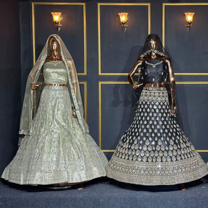 Ropa nupcial Lehenga Choli con espejo de trabajo pesado completo, detalles de Shisha y piedras Jarkan en 20 colores y diseños étnicos modernos - Product Image 1