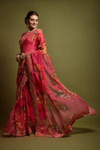 ผ้าส่าหรีแบบดั้งเดิมพิมพ์ลายดอกไม้ผ้าคุณภาพระดับพรีเมียมเหมาะสำหรับเจ้าสาว - Product Image 6