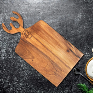 Planche à découper moderne en bois RUBER manche en bois de cerf plateau de service de charcuterie de Noël pour fromage légumes bloc à découper - Product Image 1