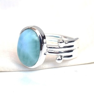 Handmade 925 Sterling Silver Vintage Engagement Ring with Natural Blue Larimar Gemstone Bezel Setting <b>Unique</b> <b>Gift</b> <b>for</b> <b>Her</b> - Product Image 2