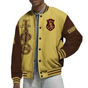 Iota Phi Theta Brown Gold Heritage 1963 Letterman Jacket Varsity Greek Life Fraternity Apparel Classic Campus Prendas de abrigo - Product Image 4