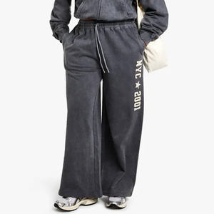 Custom Logo <b>Charcoal</b> Women's Plus Applique Washed Straight Leg <b>Joggers</b> Terry Fleece 100% Cotton Women's Pants And Trouser - Product Image 1