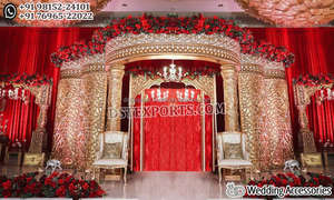 Escenario de Boda de Estilo Abierto Deslumbrante y Decoración de Mandap en Color Marfil, Configuración de Mandap para Bodas en Interiores, Impresionante Recepción de Boda, Oferta en EE. UU. - Product Image 3