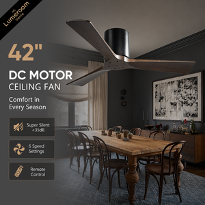 42 Inch Flush Mount Solid Wood <b>Ceiling</b> Fan Without <b>Light</b> with <b>Remote</b> <b>Control</b>, Quiet DC Motor Low Profile Modern Fan - Product Image 1