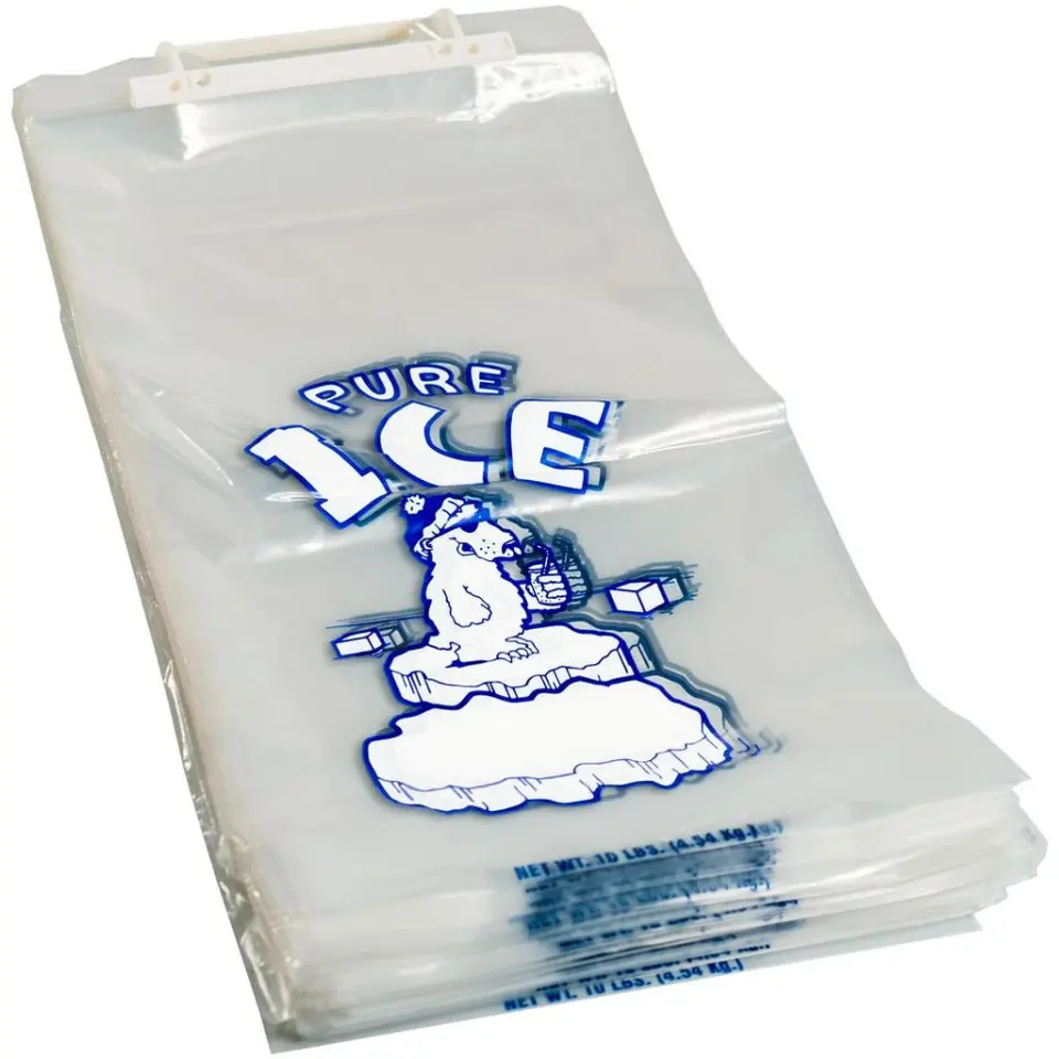 Factory Direct Food Grade Plastic Packaging Flat Ice Bags With Custom Print Logo Drawstring Closure