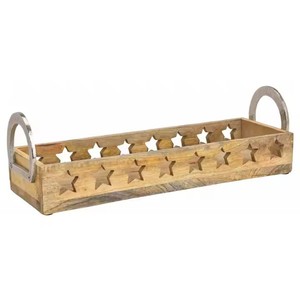 Bandeja tallada con forma de estrella de madera con mango de diseño elegante con asas de Metal, diseño personalizado, bandejas de madera hechas a mano para servir y decorar - Product Image 1