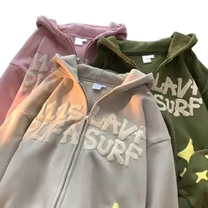 Wholesale Oversize Thick Custom 3D Puff Printing Hoodie Streetwear Fashion High Quality zip up Hoodie For Men