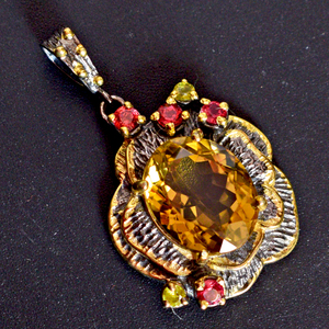 Colgante de plata de ley con gema de peridoto y granate, joyería fina con diseño de champán y cuarzo, para mujeres - Product Image 4