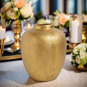 Vase à fleur moderne en aluminium plaqué or Vase à fleur en métal de vente chaude avec le pot de fleur fini de revêtement de poudre de couleur or - Product Image 2