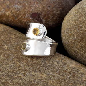 Bague ajustable en citrine naturelle, faite à la main, en argent sterling 925, bijoux de créateur, pierre de naissance du mois de novembre - Product Image 2