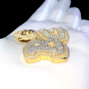 Colgantes de Oro con Dijes de Hip Hop 'BG' de Diseño Personalizado, con Diamantes de Moissanita VVS de Corte Brillante de Doble Capa de Plata de Ley 925 para Hombre - Product Image 3