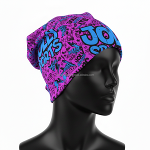 Bonnet en polyester extensible GSM pour femmes, imprimé rose et bleu vibrant, logo personnalisé, sublimation, transfert thermique, jacquard - Product Image 4