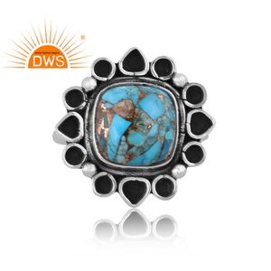 Venta caliente plata esterlina oxidada Natural Mojave cobre turquesa piedra preciosa declaración anillo personalizado joyería fabricante - Product Image 5