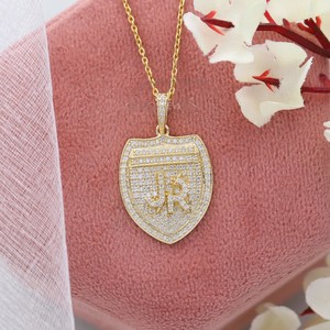 Collier pendentif élégant en or massif 10 carats avec lettre personnalisée en diamant taillé en brillant 3ctw Collier véritable pour femmes et filles - Product Image 1